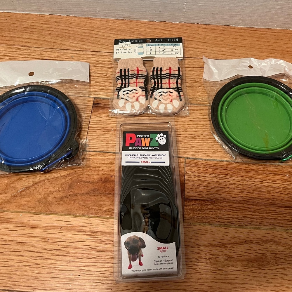 Small Dog Anti Skid Socks, Protex PawZ Rubber Dog Boots,  2 Dog Collapsible Cups